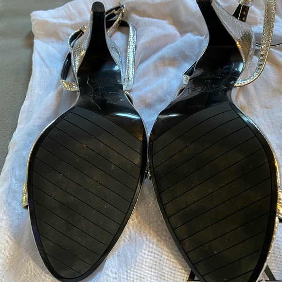 Zara Silver Metallic Strappy 4” Heels size 38 or 7 1/2 - Picture 2 of 5